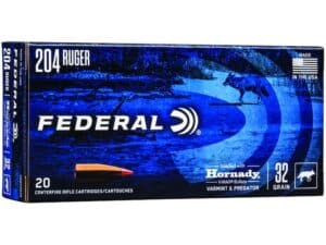 Federal Varmint Ammunition 204 Ruger 32 Grain Hornady V-MAX Polymer Tip Box of 20 For Sale