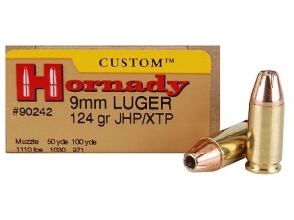 Hornady Custom Ammunition 9mm Luger 124 Grain XTP Jacketed Hollow Point Box of 25 For Sale