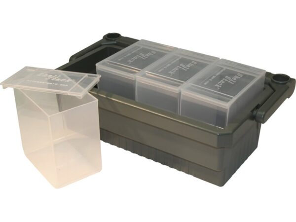 MTM Shotshell Box Caddy Army Green with 4 Shell Stack 25-Round Shotshell Boxes Clear For Sale