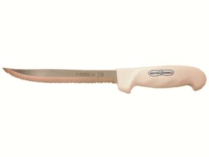 Dexter Russell SofGrip Tiger Edge Knife 8″ Fully Serrated Slicer High Carbon Stainless Blade Polypropylene Handle White For Sale