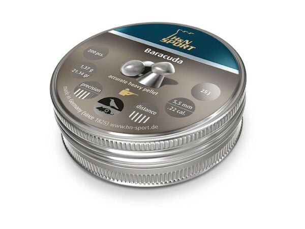 H&N Baracuda Air Gun Pellets 22 Caliber 21.14 Grain 5.5mm Head-Size Domed Tin of 200 For Sale