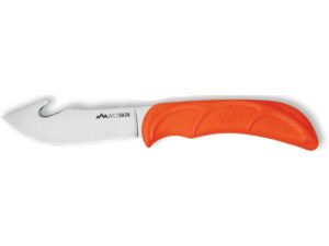 Outdoor Edge Wildskin Fixed Blade Knife 4″ Drop Point with Gut Hook 420J2 Stainless Blade TPR Overmold Handle Orange For Sale