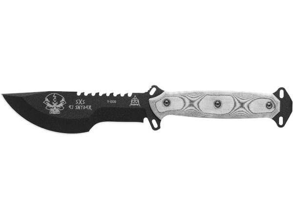 TOPS Knives Skullcrusher’s Xtreme Sidekick Fixed Blade Knife 5.25″ Black Modified Drop Point 1095 Steel Blade Linen Micarta Handle Black & Gray For Sale