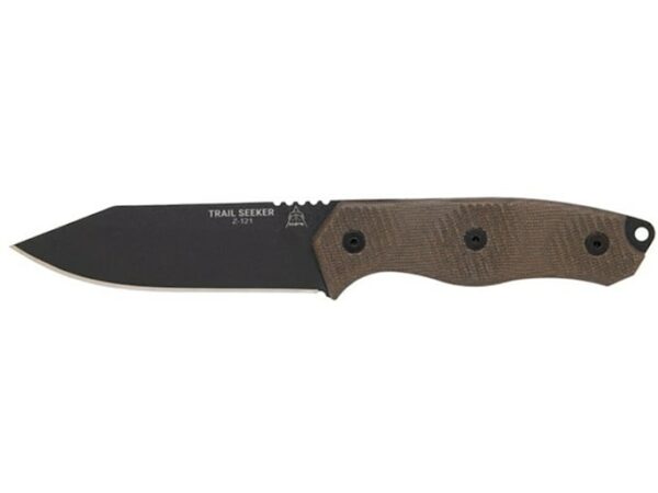 TOPS Knives Trail Seeker Fixed Blade Knife 4.5″ Clip Point 1095 Carbon Black Traction Coating Blade Canvas Micarta Handle Green For Sale