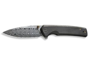 WE Knife Subjugator Folding Knife 3.48″ Drop Point Damasteel Hakkapella Blade Titanium Handle Black For Sale
